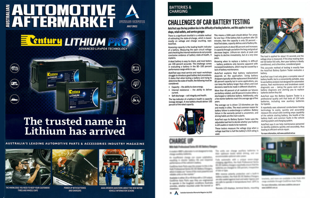 AAAA magazine feature AutoTest Battery System Tester for accurate battery testing and health check